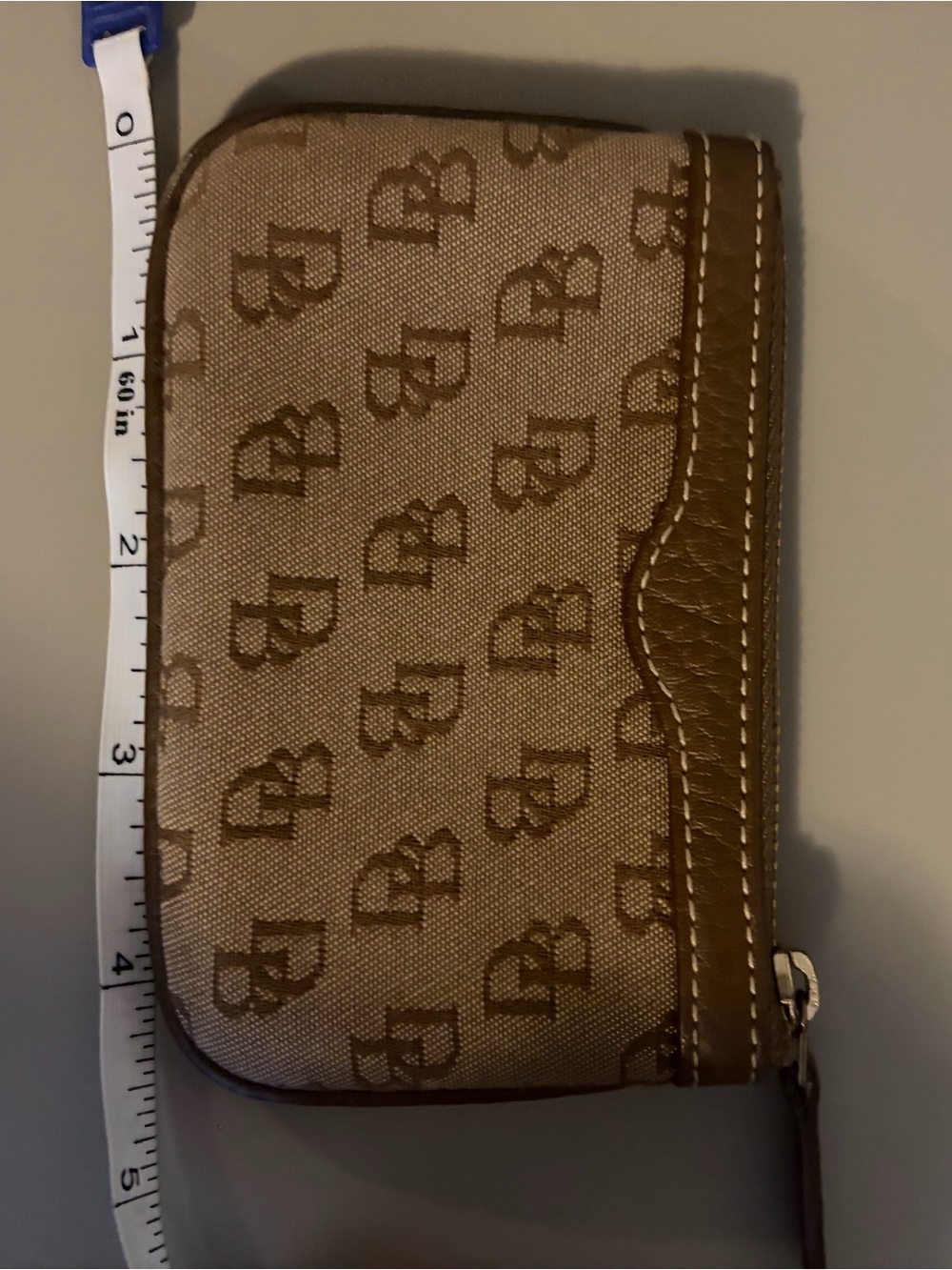 Dooney & Bourke Brown Monogram Card Holder with Leather Trim